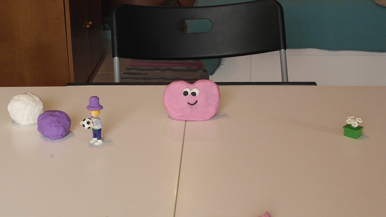 Clay figures in a clay-animation scene.