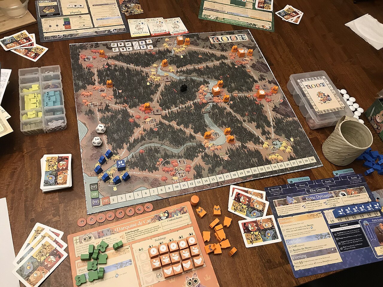 Root game board and playing components.