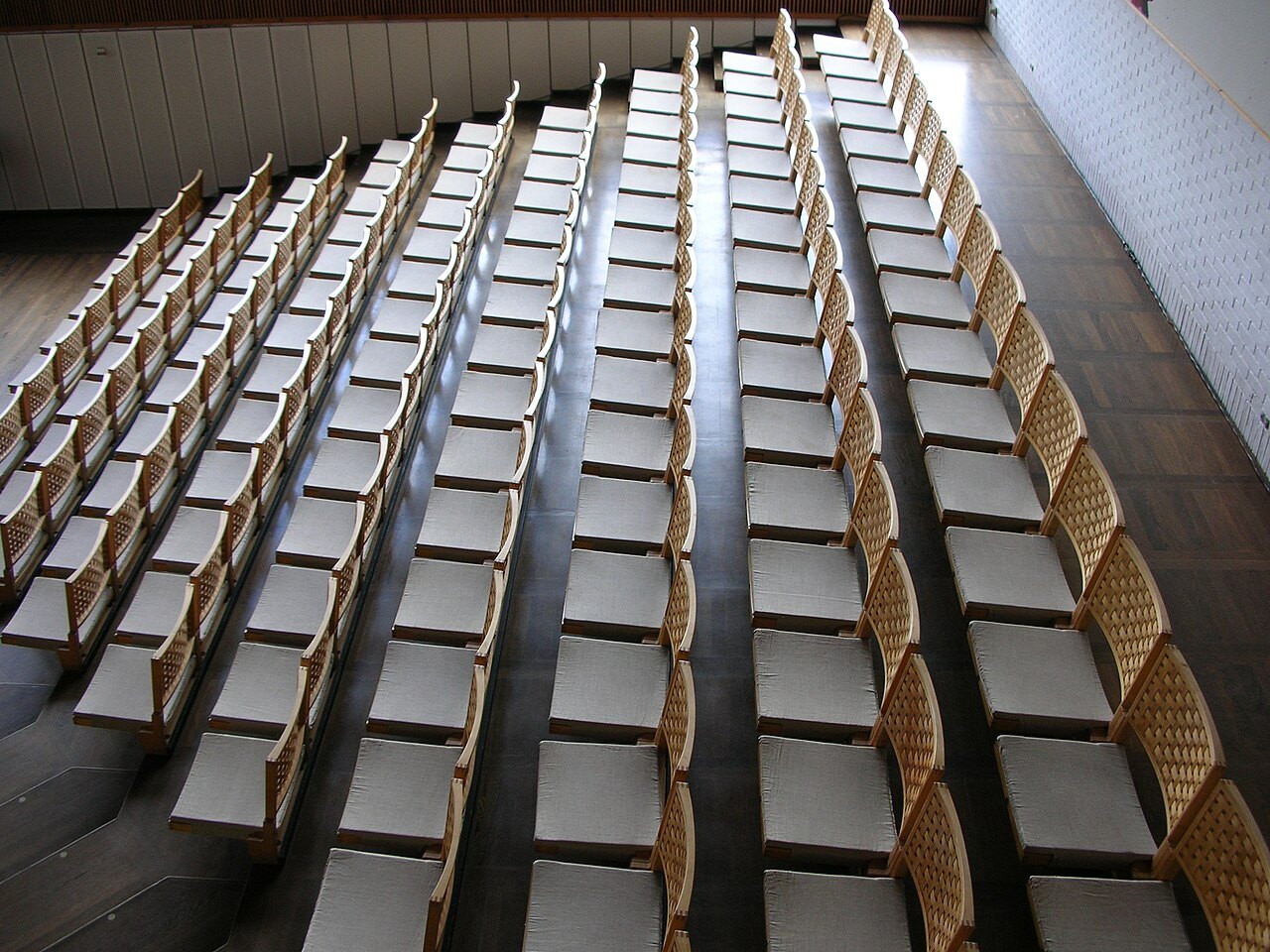 Raked seating in a concert hall.
