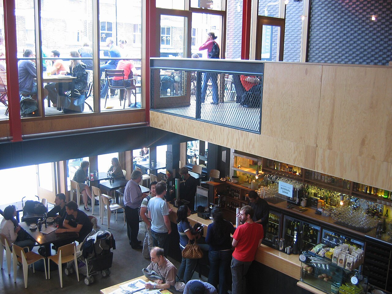 Young Vic foyer with seating and a bar.
